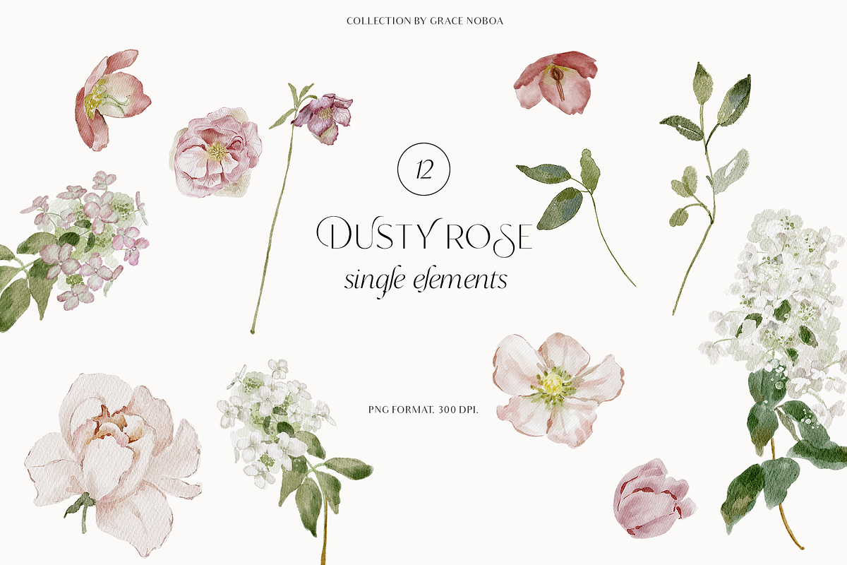 Dusty Rose fall watercolor flowers, a Decorative Illustration by Grace Noboa Illustrations (Photo 9 of 10)
