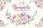 Watercolor bouquets clipart set, an Illustration by Art & Things (Thumbnail 2 of 5)