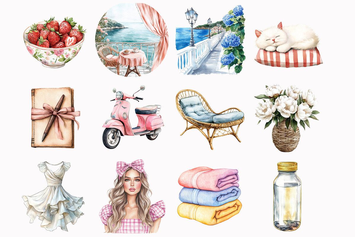 Watercolor Summer Chic Clipart, an Illustration by Design Market (Photo 2 of 5)