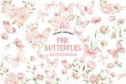 Watercolor Pink Butterfly Clipart, an Illustration by TatiMockup (Thumbnail 1 of 4)