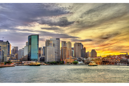 Skyscrapers of the sydney central business district in the evening stock, an Architecture Photo by Leonid Andronov