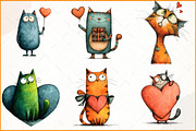 Quirky Valentine Cats Clipart, an Illustration by Watercolor design (Thumbnail 3 of 9)