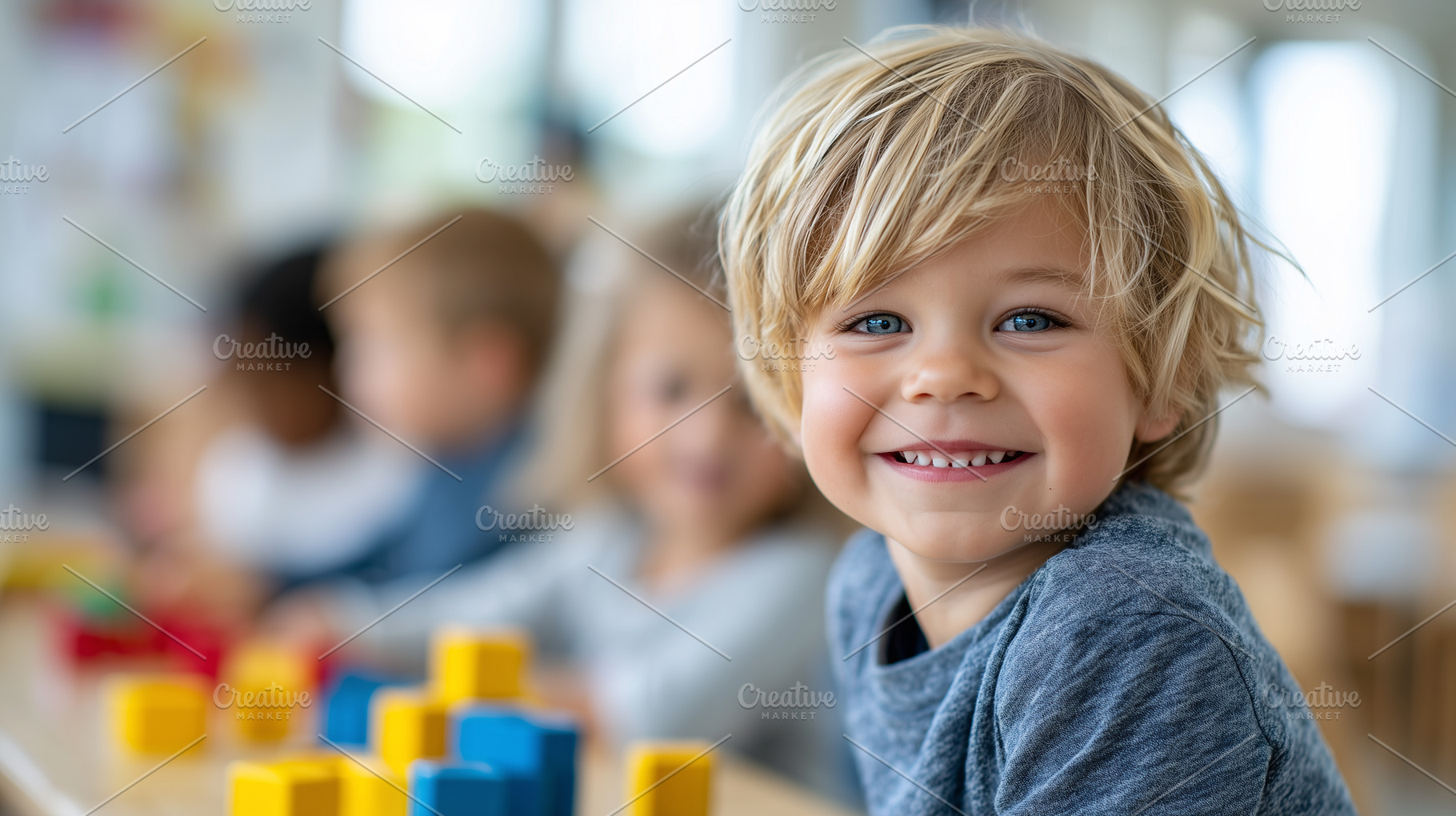 Smiling preschool child playing with, a Person Photo by MistyDay