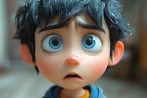 Young boy with wide eyes displaying, a Photo by Tanuart