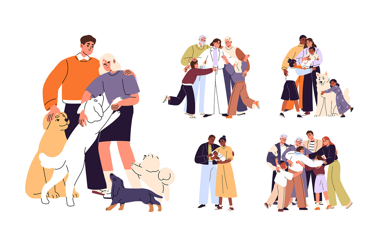 Happy hugging families set, a Person Illustration by PaperTrident (Photo 1 of 6)
