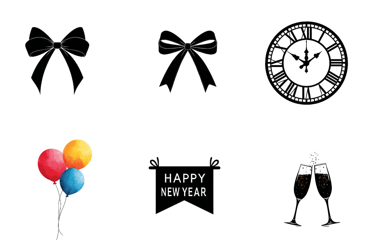 Black and white New year clipart, an Illustration by CreationArt (Photo 2 of 5)