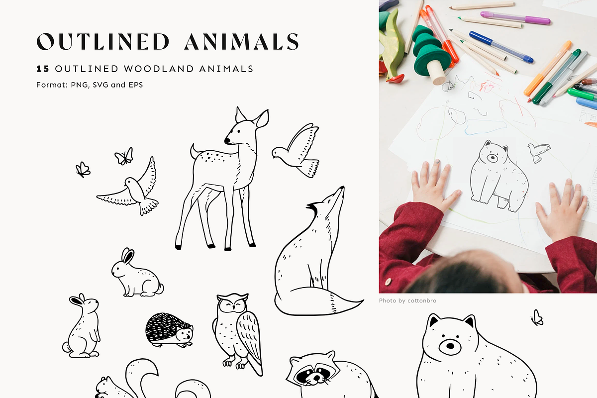 Woodland Animals: colored & outline, an Animal Illustration by imajineko (Photo 9 of 10)