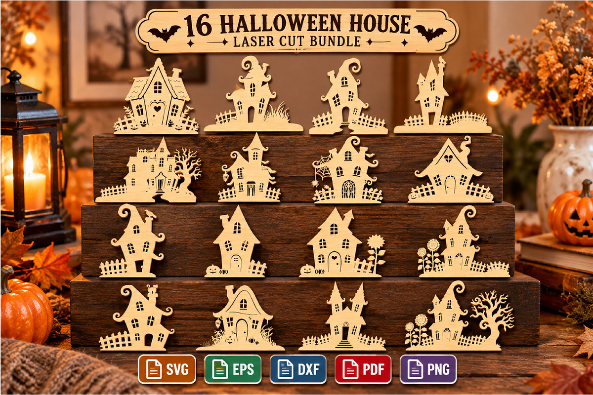 Halloween Haunted House SVG Template, an Object Graphic by DreamCafeArt (Photo 1 of 6)