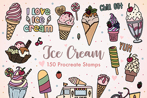 150 Procreate Ice Cream Stamp Set