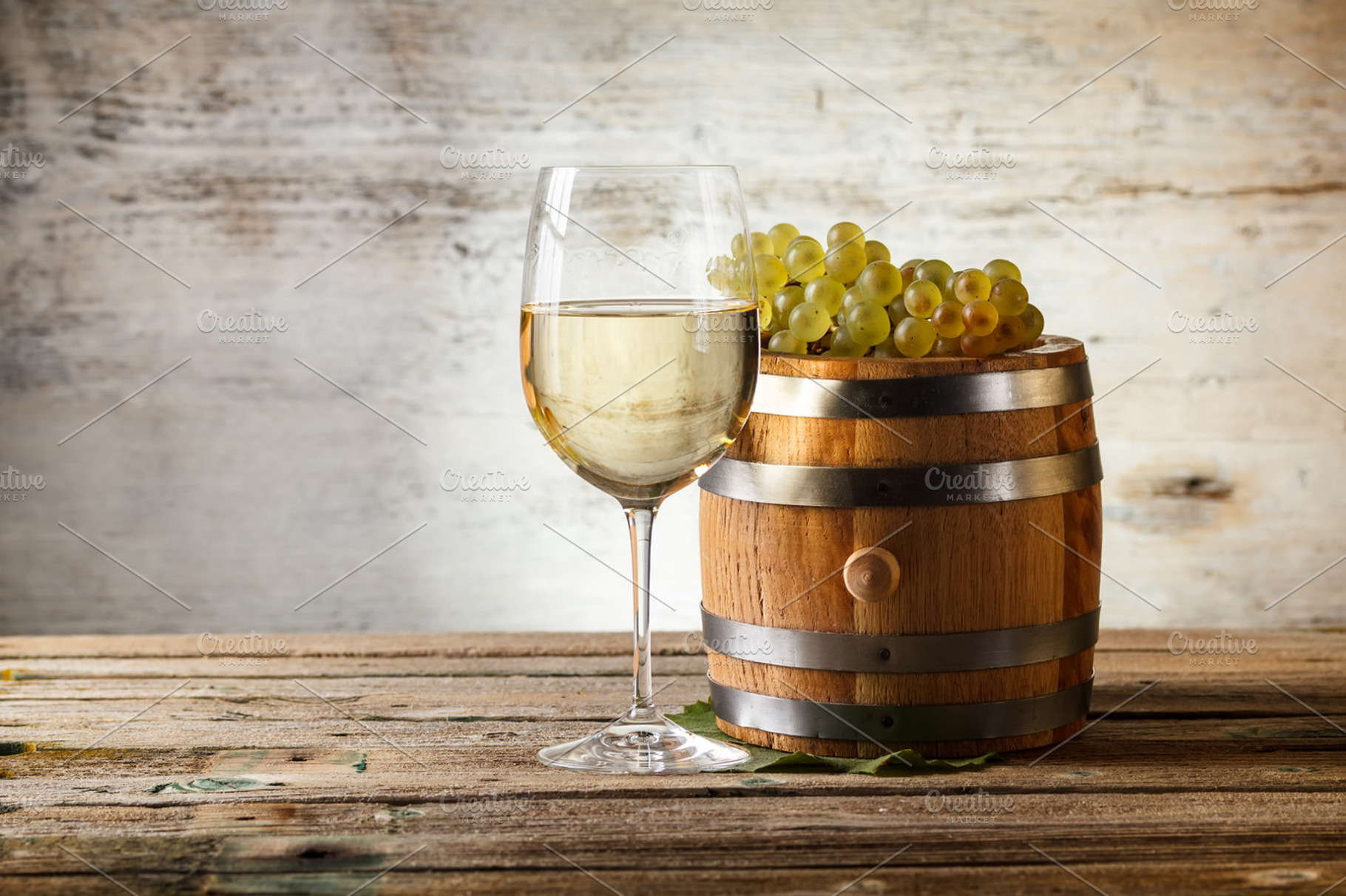 White Wine Containing Wine Barrel And White