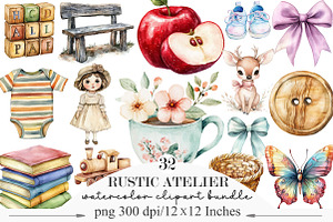 Watercolor Rustic Atelier Clipart, an Illustration by Designking