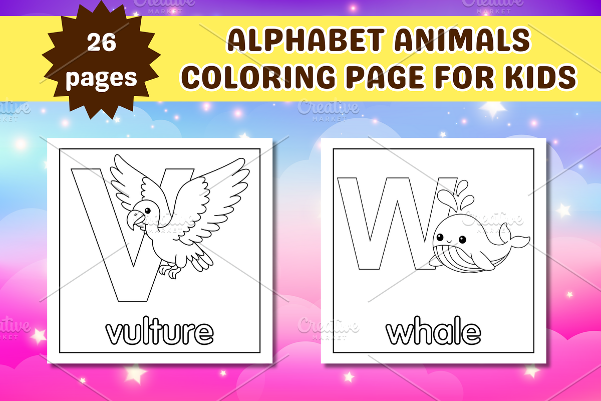 Cute Alphabet Animals Coloring Page, an Education Illustration by Salaly (Photo 10 of 12)