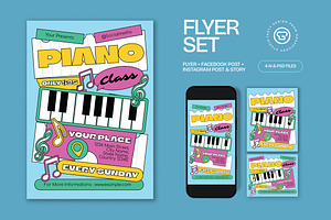 Blue White Piano Class Flyer Set, a Flyer Template by graphicook