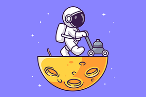 Cute Astronaut Trimming Moon Cartoon