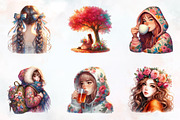 Girls with Fall Flowers Clipart, an Illustration by RobertsArt (Thumbnail 2 of 7)