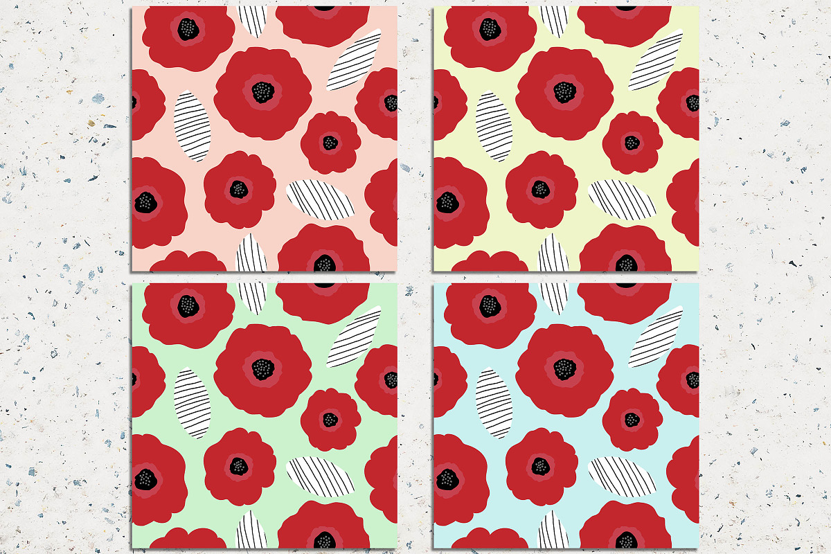 Poppy flower digital paper, a Pattern Graphic by Norse Studio (Photo 2 of 3)