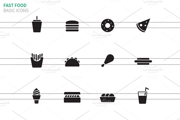 Fast Food Icons On White