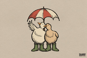 Two Cute Ducks In Green Rainboots
