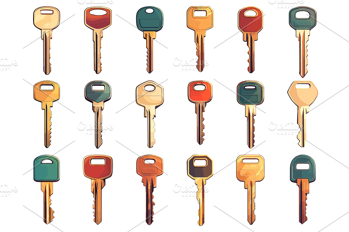 Set of cartoon keys of different, an Object Illustration by LadadikArt