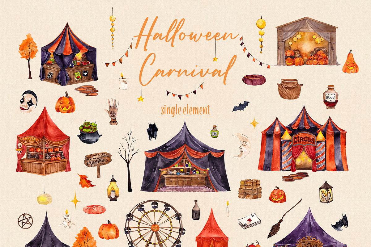 Watercolor Halloween Carnival, an Object Graphic by ma_i_vi (Photo 5 of 10)