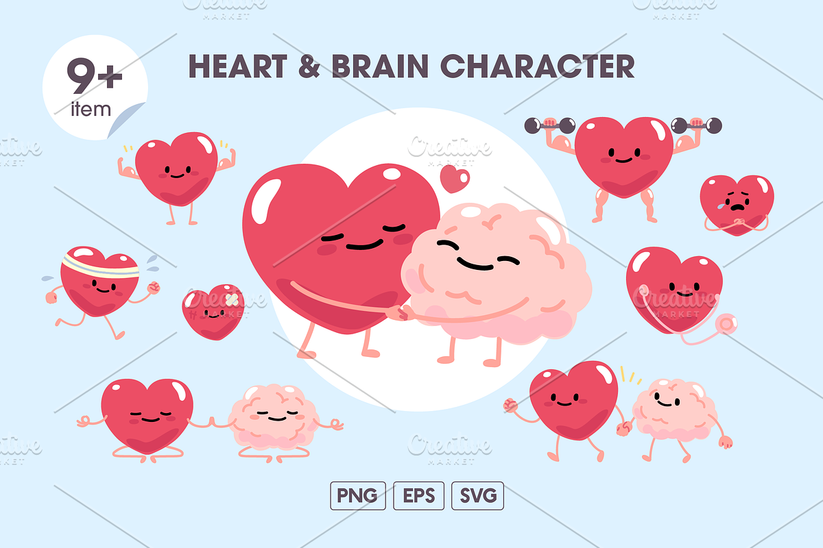 Heart & brain character, an Object Illustration by Sinando Studio