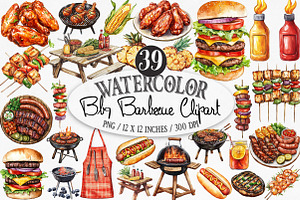 Watercolor Bbq Barbecue Clipart, an Illustration by Designking