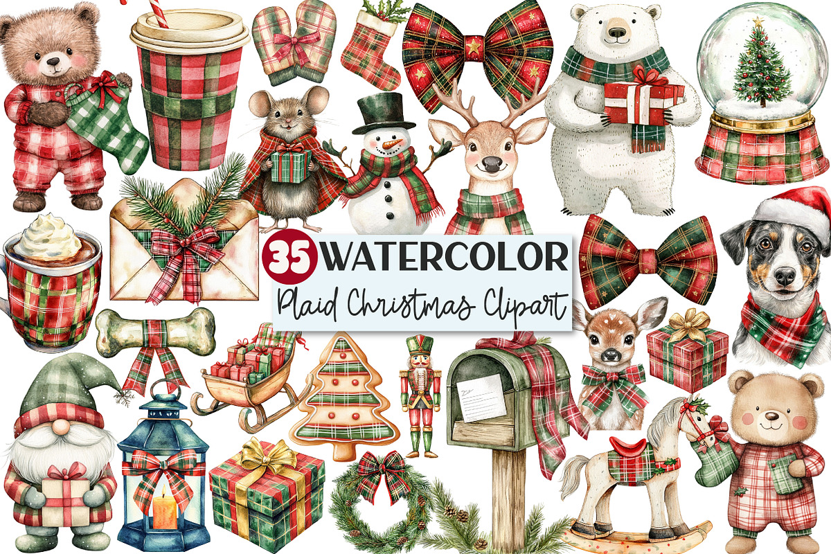Red Green Plaid Christmas Clipart, an Illustration by Rose Art (Photo 1 of 7)