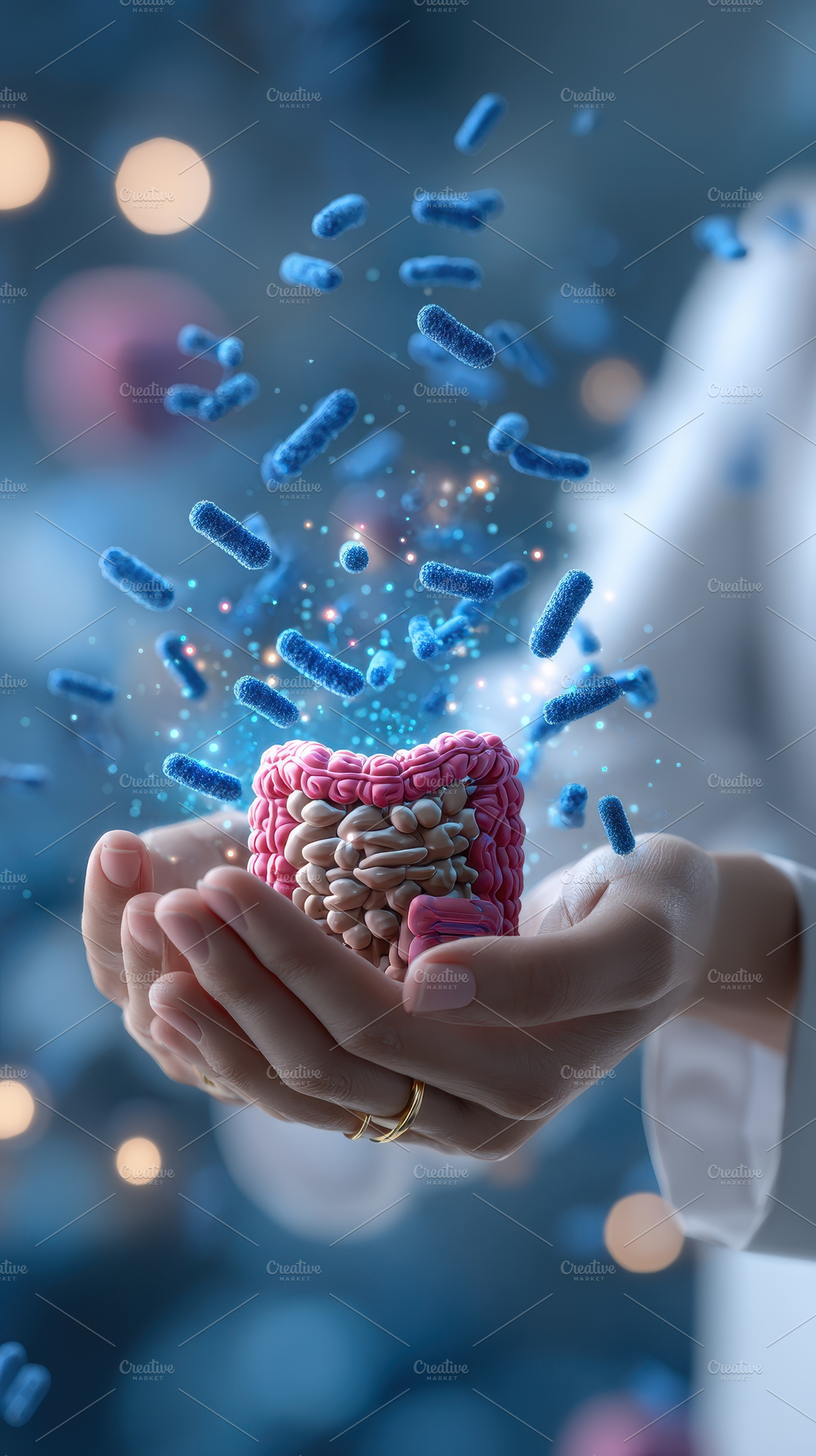 Gut microbiome health human hands ho, a Photo by Pixeness Studio