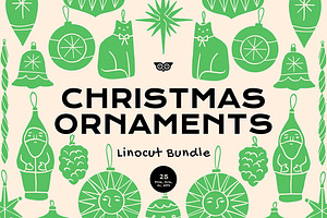 Christmas Ornaments Linocut Bundle, an Illustration by ClayStudio