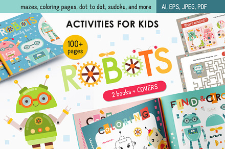 Activities for kids Robots pages, an Education Illustration by Nursery Art
