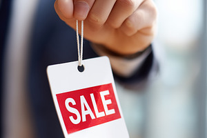 Hand holding white sale tag with red, a Business Photo by MistyDay