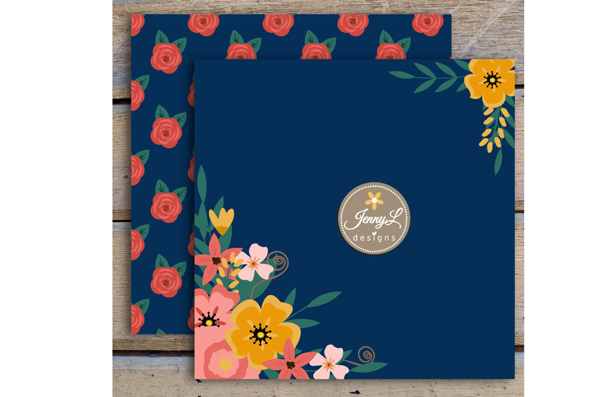 Navy Blue Flower Digital Paper, a Pattern Graphic by JennyL Designs (Photo 4 of 6)