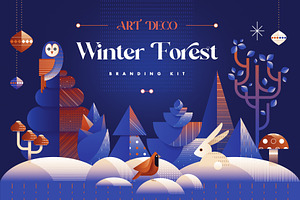 Art Deco Winter Forest Branding Kit, an Animal Illustration by Polar Vectors