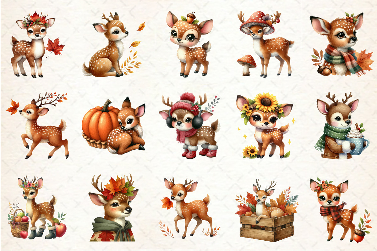 Autumn Cute Deer Clipart, an Illustration by Rose Art (Photo 2 of 8)