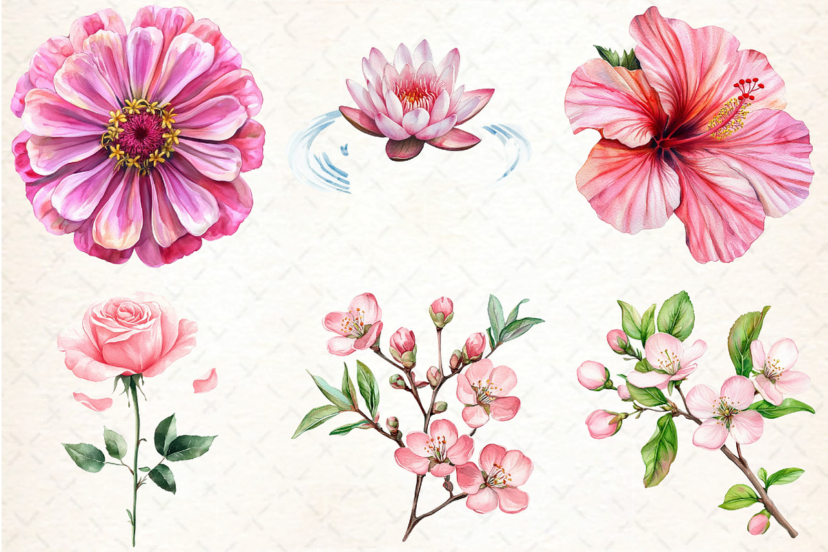 Watercolor Pink Flowers Gardens Clip, an Illustration by DreamCafeArt (Photo 2 of 7)