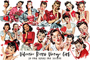 Valentine Retro Vintage Girl Clipart, an Illustration by OK Design (Thumbnail 1 of 6)