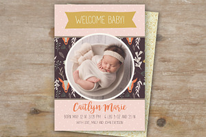 Woodland Girl Birth Announcement