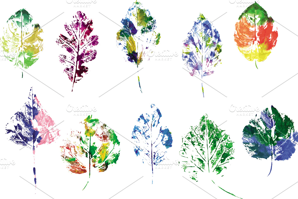 Set of watercolor hand drawn leaves preview 2