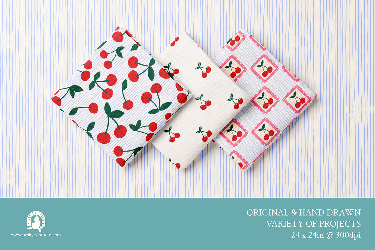 Cherries and Stripes Pattern Bundle, a Pattern Graphic by Pesky Cat Studio (Photo 4 of 7)
