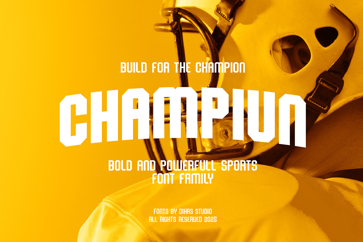 Champiun – Bold and Powerful Sports, a Sans Serif Font by Dikas Studio (Photo 1 of 12)