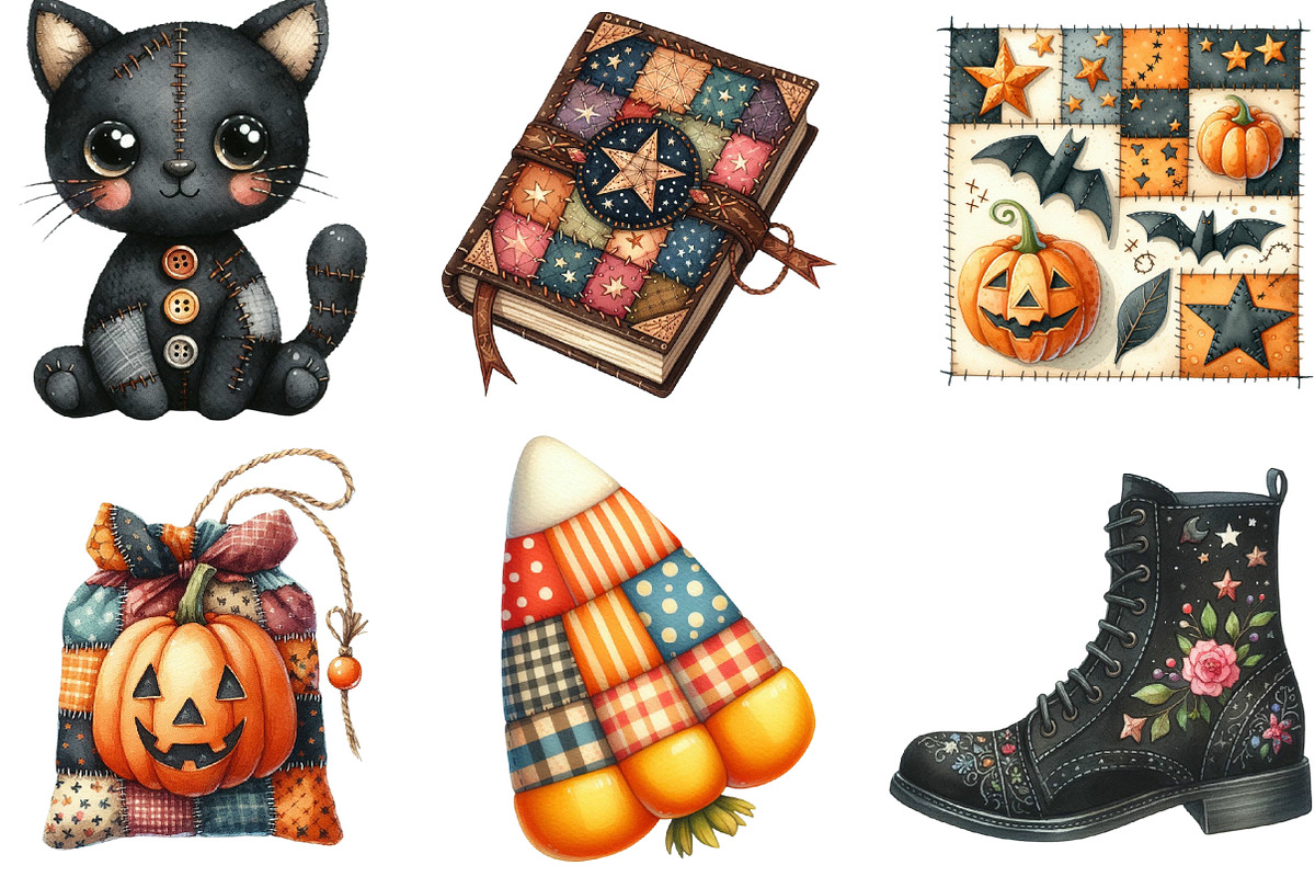 Patchwork Halloween Clipart, an Illustration by Designking (Photo 3 of 4)