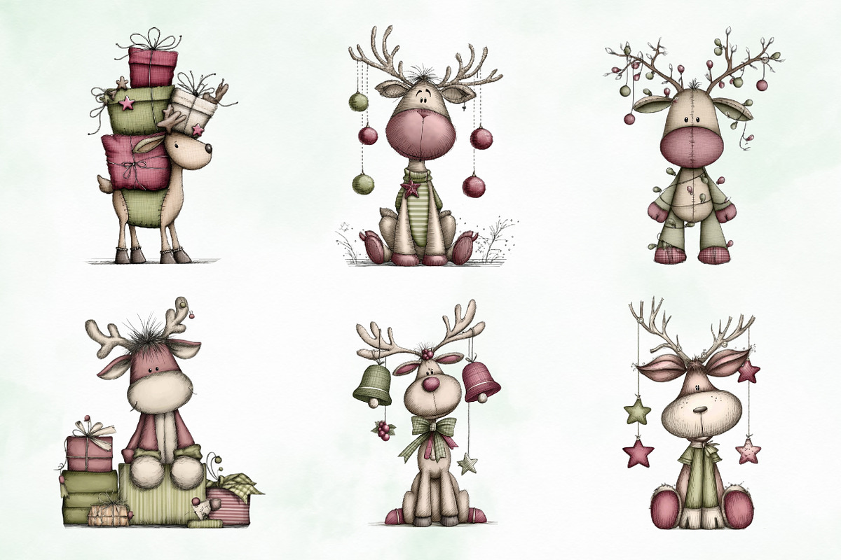 Whimsical Christmas Reindeer Clipart, an Illustration by Creative Art (Photo 11 of 13)