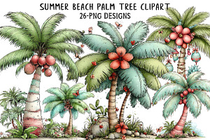 Summer Beach Palm Tree Clipart, an Illustration by Daily.Designs
