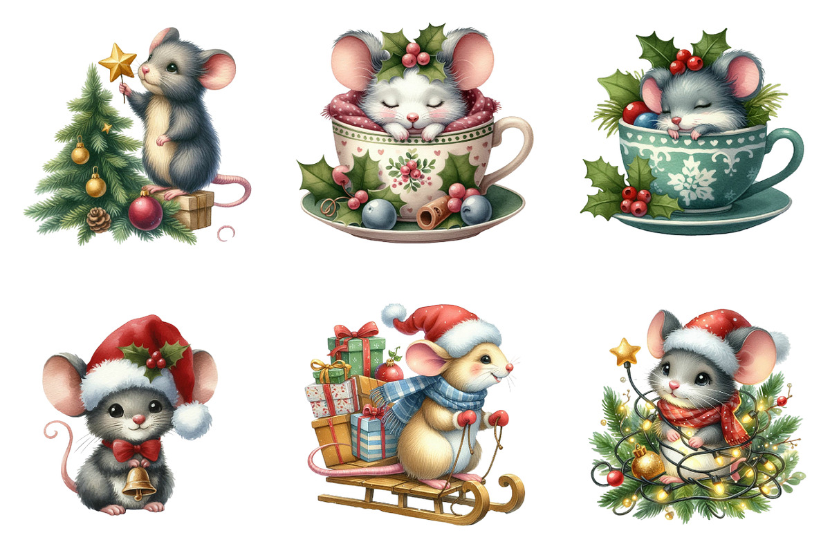 Christmas Mouse Clipart Bundle, an Illustration by SinaCreation (Photo 3 of 7)