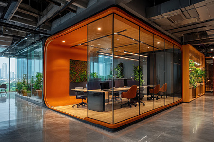 Modern Office Glass Enclosed Meeting, a Background Photo by Pixeness