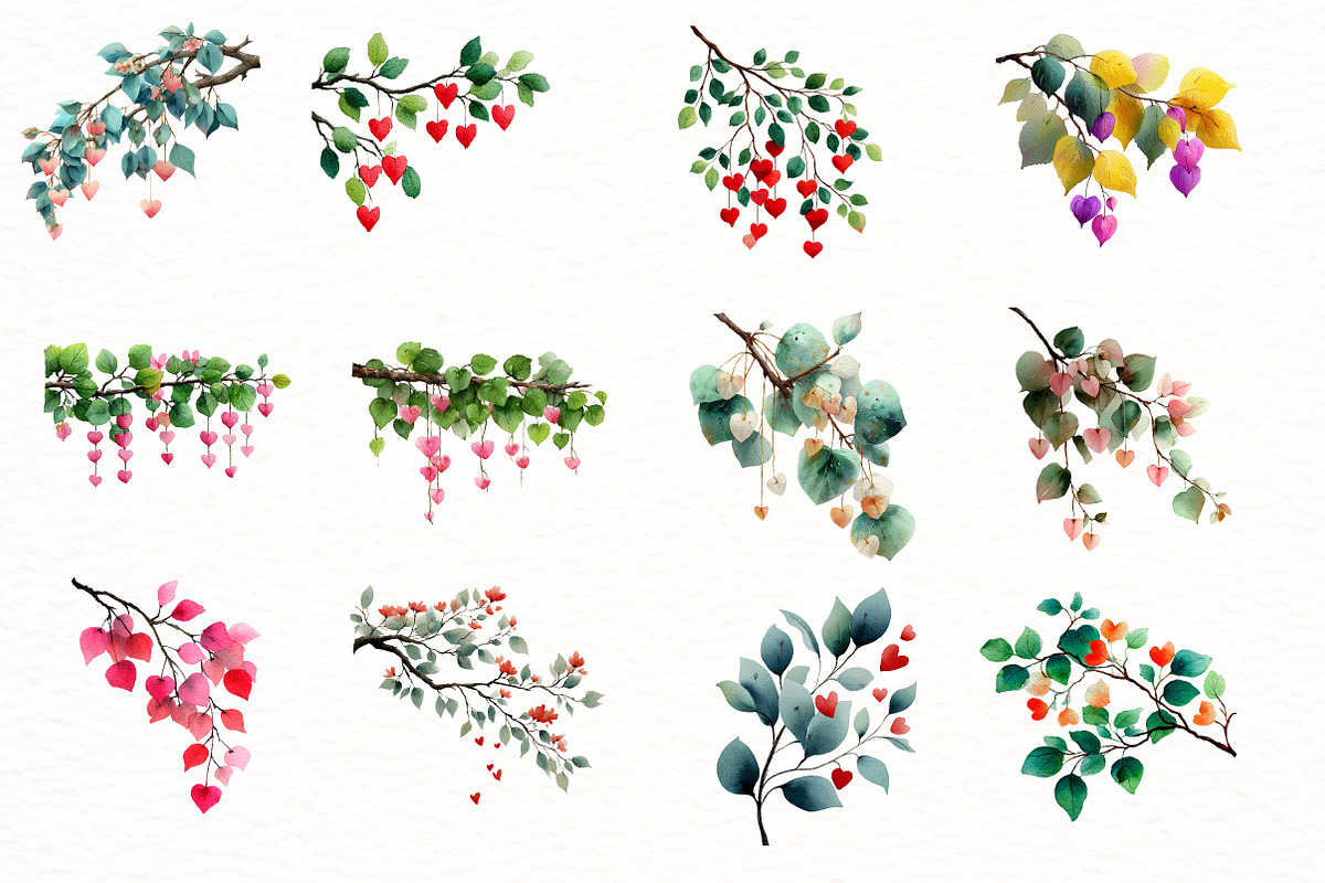 Watercolor Heart Branches Clipart, an Illustration by Designworld (Photo 4 of 5)