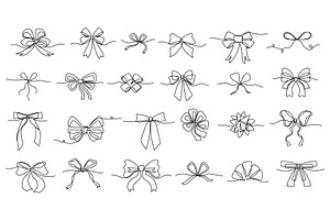 Continuous line art ribbon bows. One, an Object Illustration by winwin.art