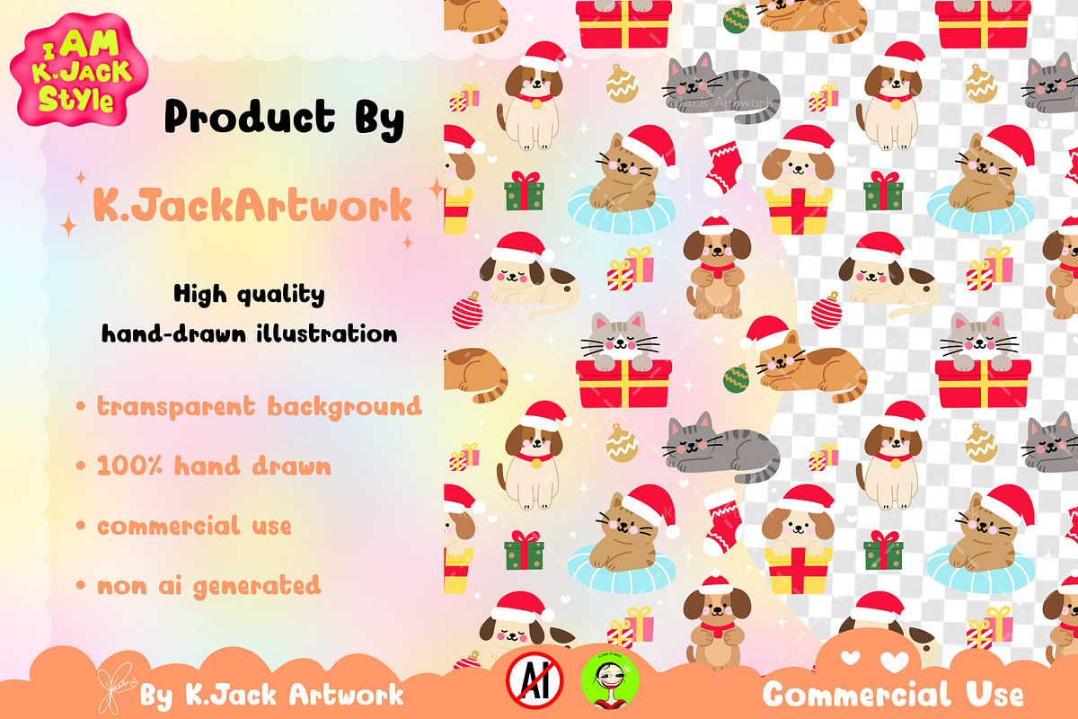 Christmas Pets Seamless Pattern, a Background Graphic by K.JackArtwork (Photo 3 of 8)