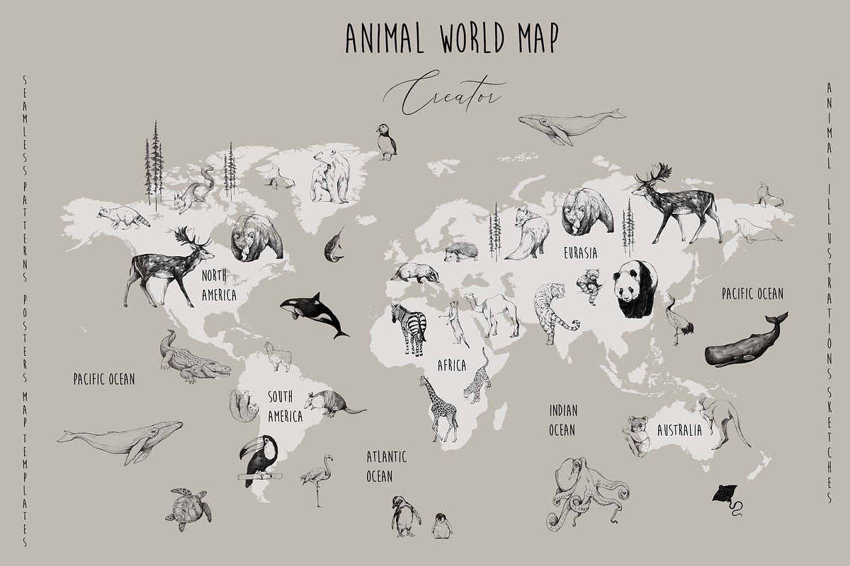 Animal World Map Creator, an Animal Illustration by Natalia Tugova (Photo 1 of 17)