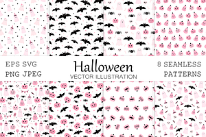 Cute Pink Halloween seamless pattern